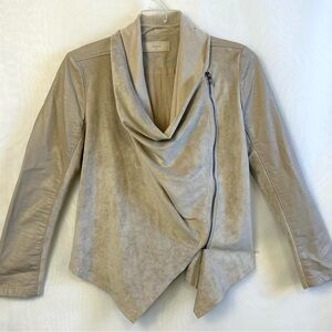 Blank NYC Beige Faux Leather Suede Mixed Media Draped Front Moto Jacket MEDIUM